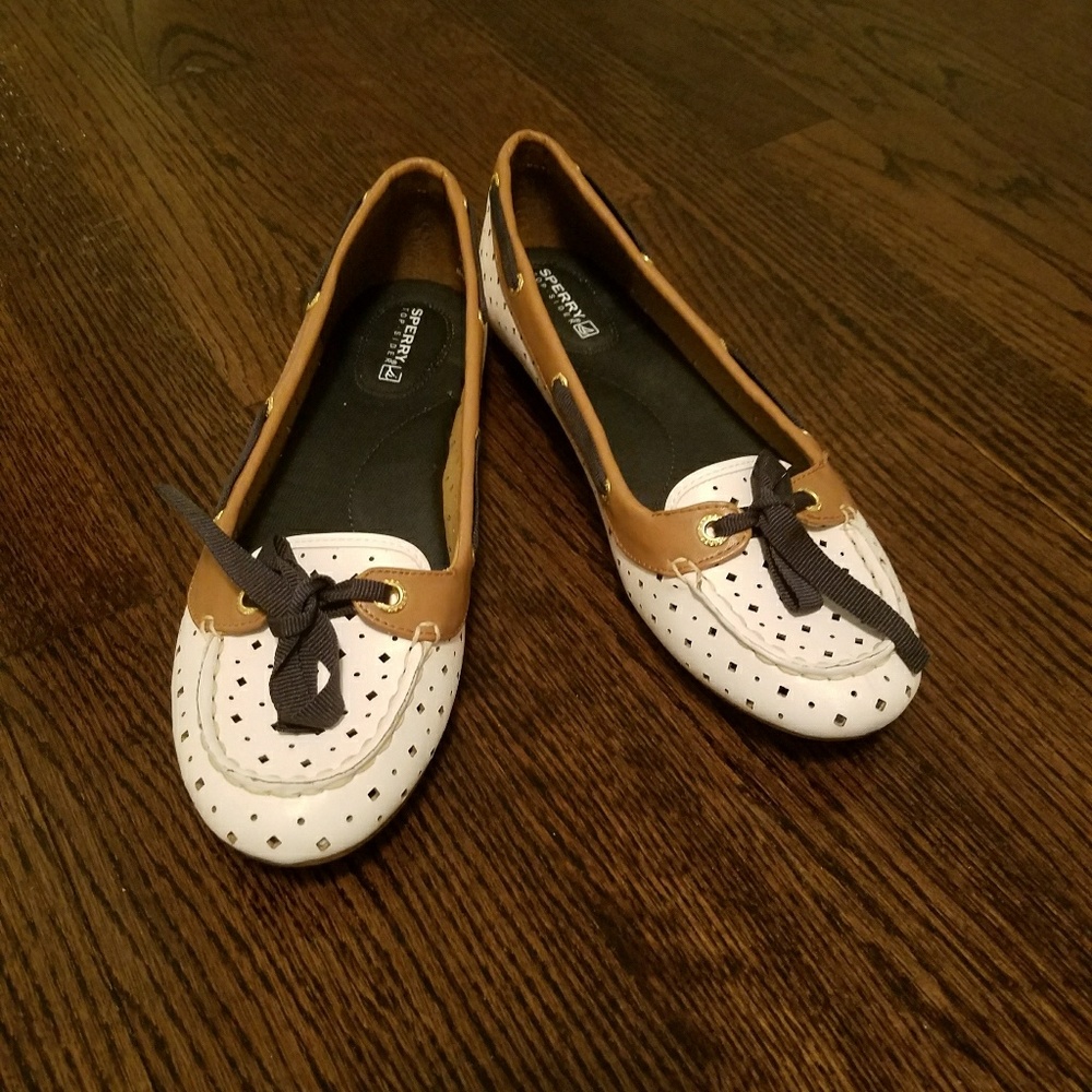 Sperry white perforated boat shoes